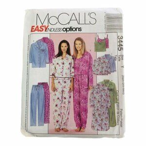 McCall's Sewing Pattern 3445 Misses Nightshirt Top Camisole Pants Pajamas XS-M